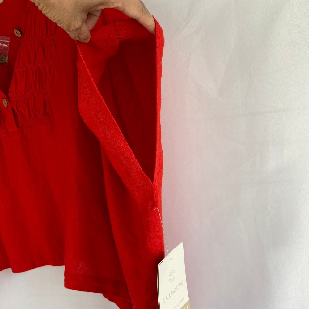 Calligraphie Linen Blend Boxy Kimono Top Women Size S Red Lagenlook SlouchyNWT - Picture 6 of 8